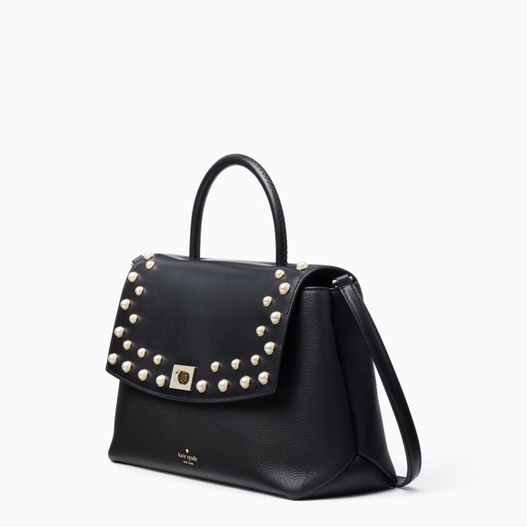 kate spade Black Leather Pearl Satchel Purse NWT! - Picture 3 of 5